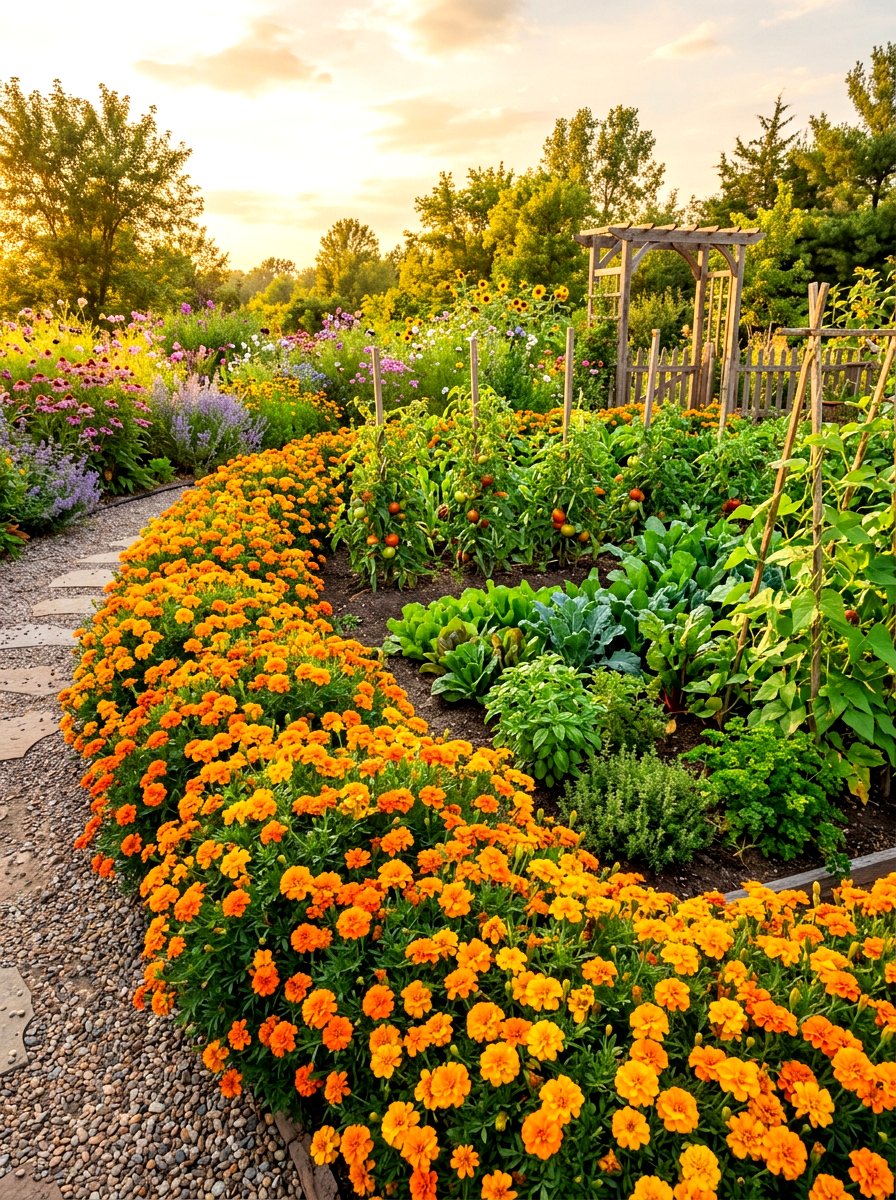 Marigold living edge - 30 vegetable garden border ideas