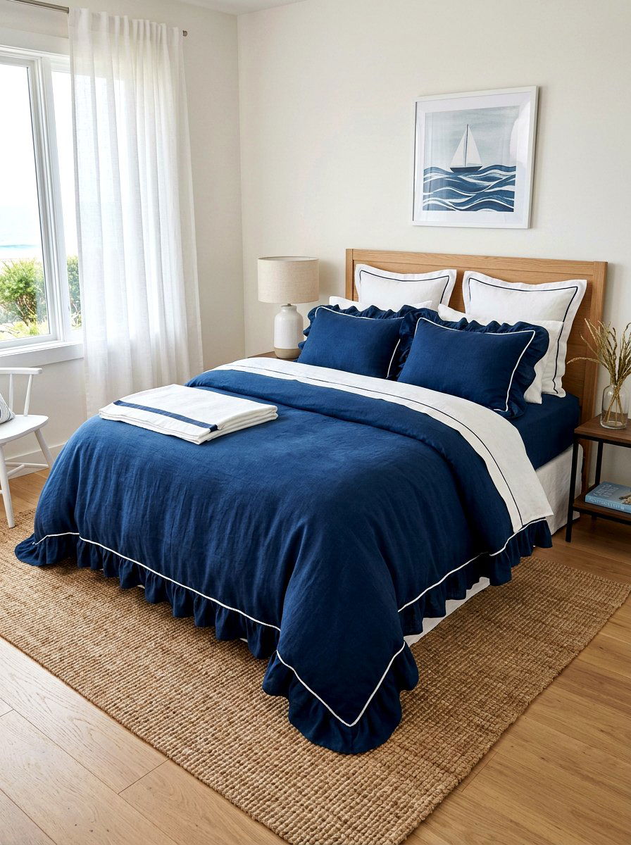 Marine Blue Ruffled Linen Bedding - 30 ruffled linen bedding ideas