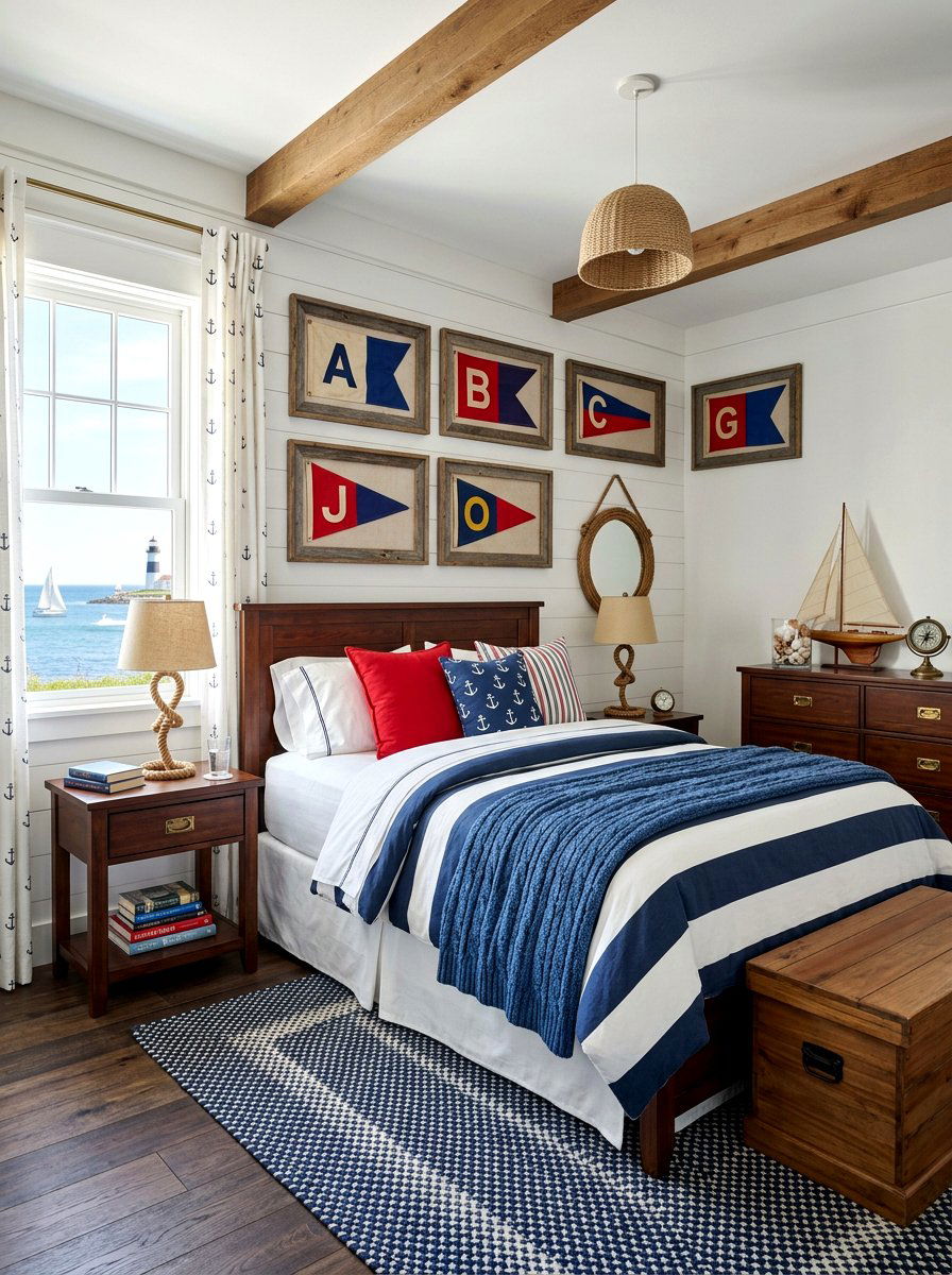 Maritime flag cottage bedroom - 30 beach cottage bedroom ideas