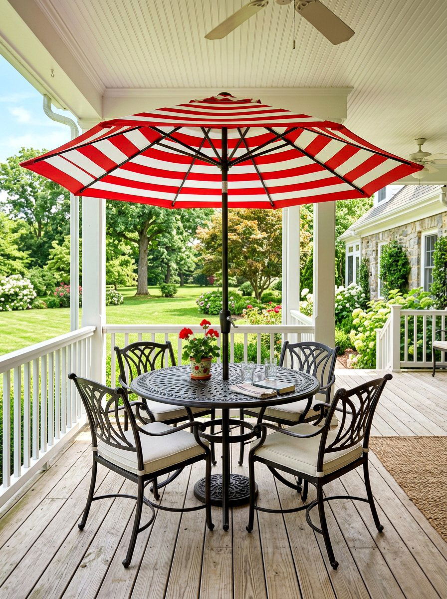 Market Striped Umbrella - 30 striped porch umbrella ideas