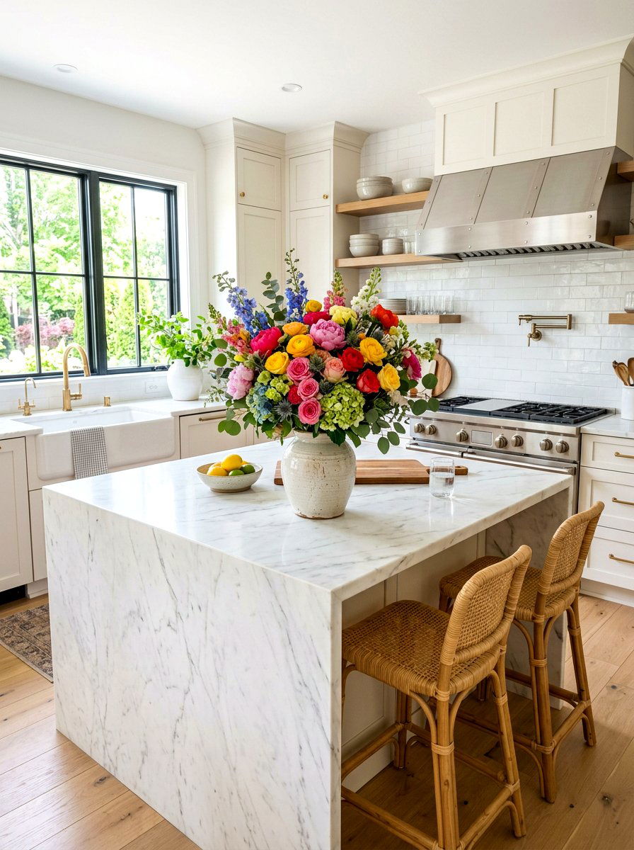 Market flowers on kitchen island - 30 market bouquet decor ideas