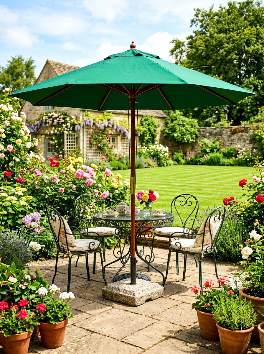Market umbrella with base - 30 garden umbrella ideas