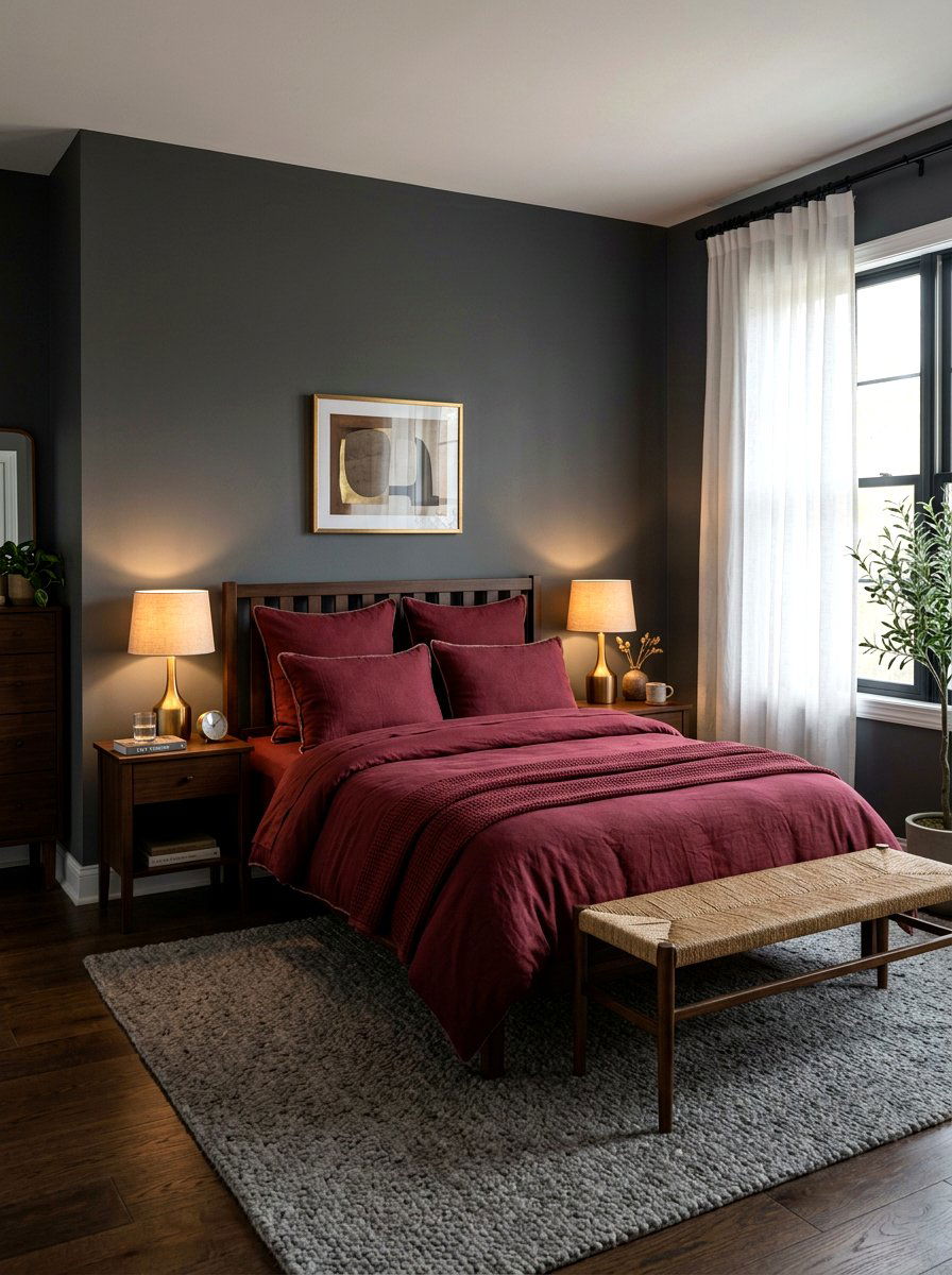 Maroon Bedding Set - 30 wine color bedroom ideas