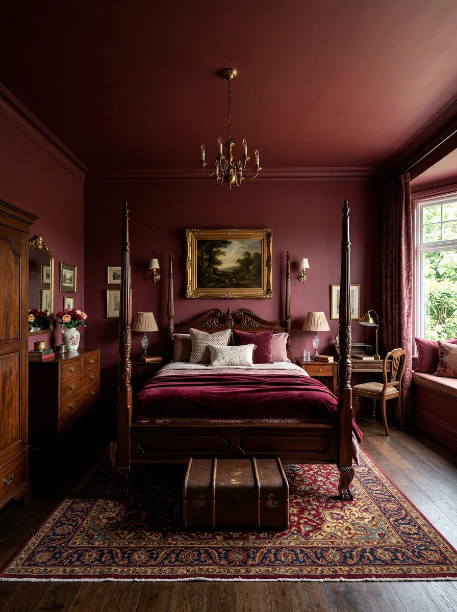 Maroon Painted Bedroom - 30 color drenched kids room ideas