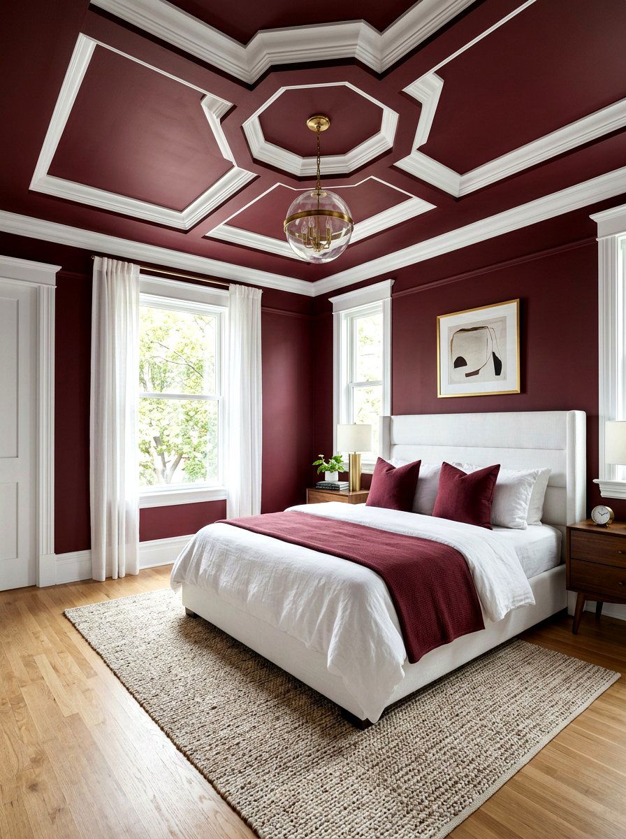 Maroon Painted Ceiling - 30 wine color bedroom ideas