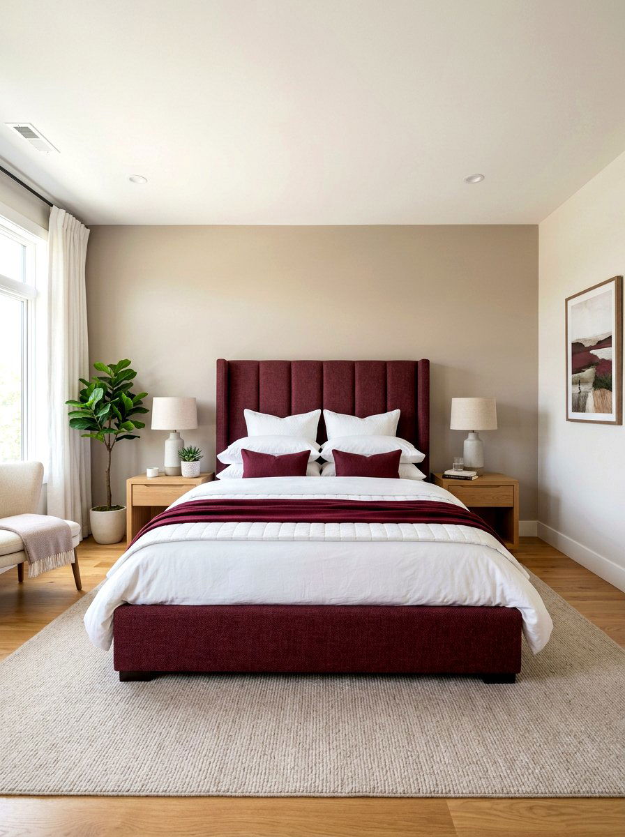 Maroon Upholstered Bed - 30 wine color bedroom ideas