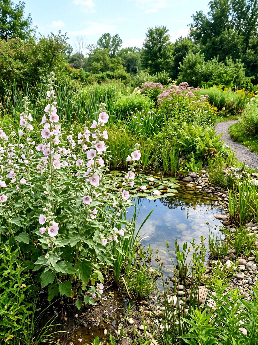 Marshmallow Plant Wetland Garden - 30 medicinal garden ideas
