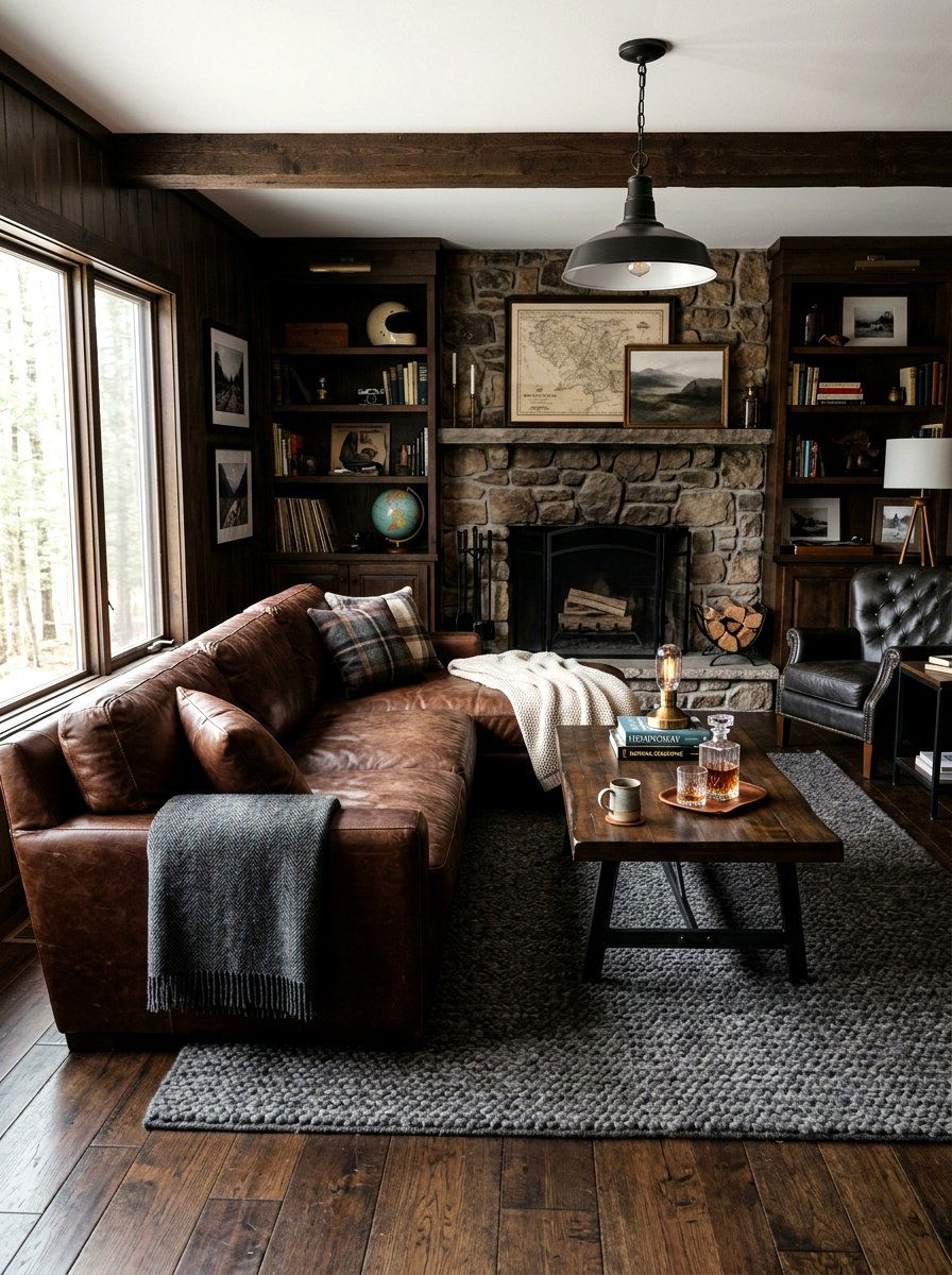 Masculine Leather Den Sofa - 30 den decorating ideas