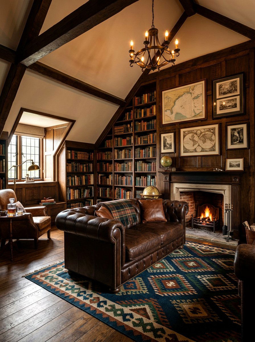 Masculine attic reading library - 30 attic reading room ideas