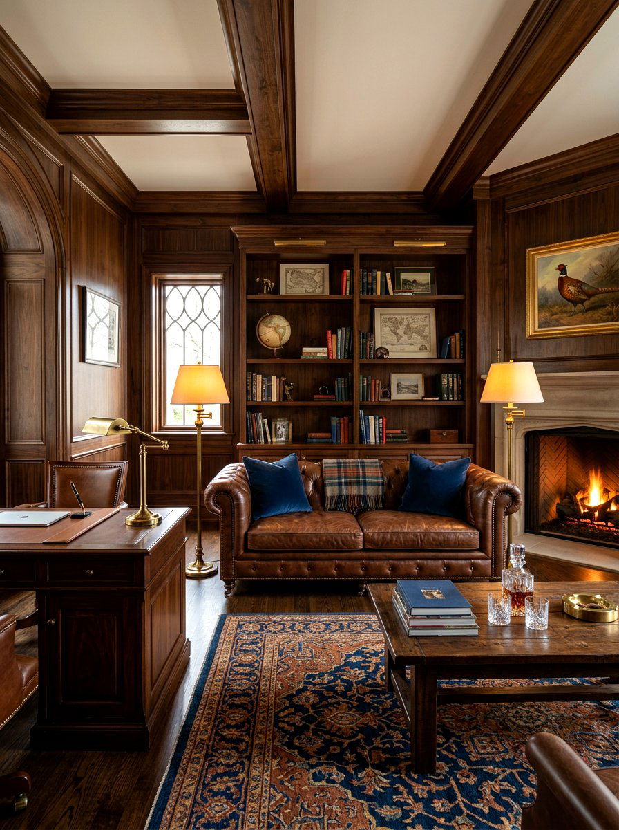 Masculine leather den - 30 home archive room ideas