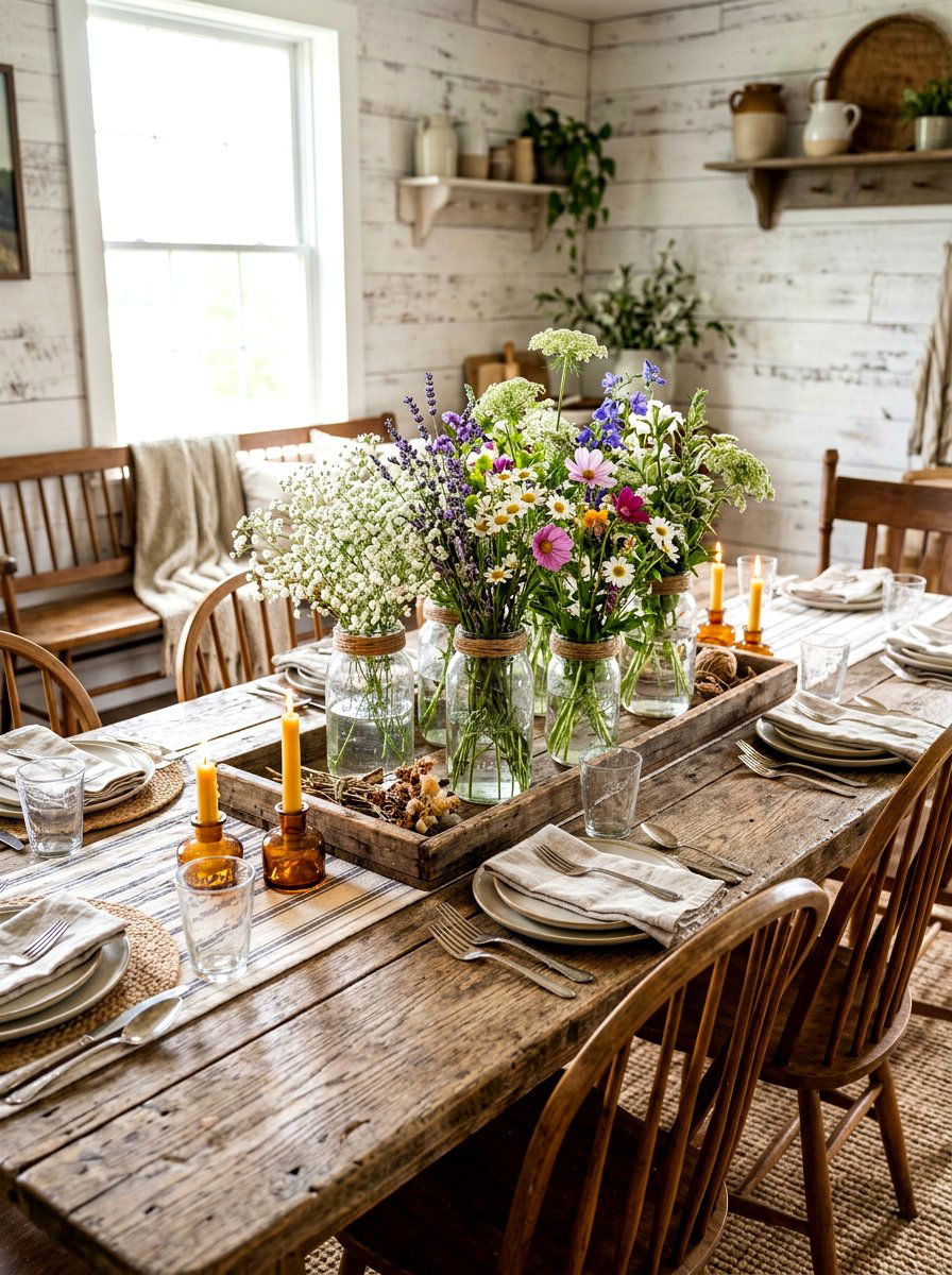 Mason Jar Centerpiece Styling - 30 farmhouse table decor ideas