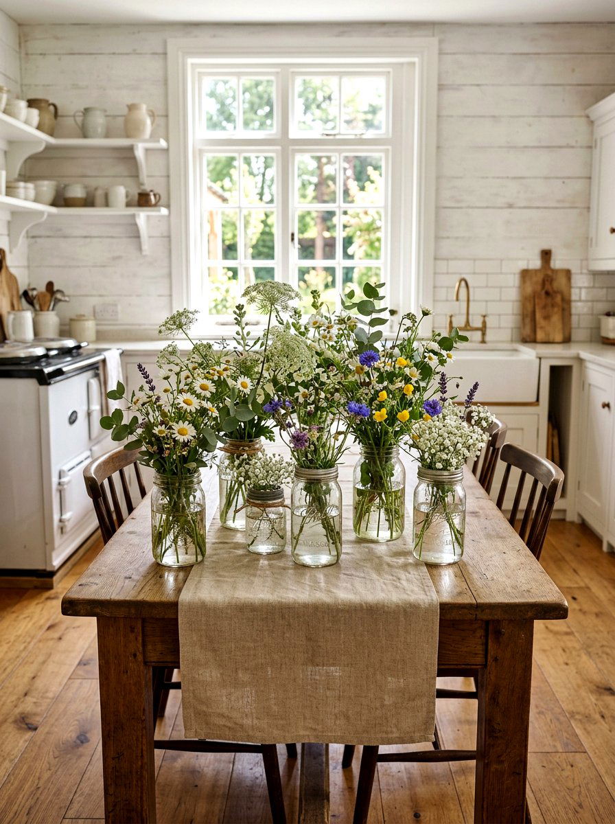 Mason Jar Flower Arrangement - 30 rustic table centerpiece ideas