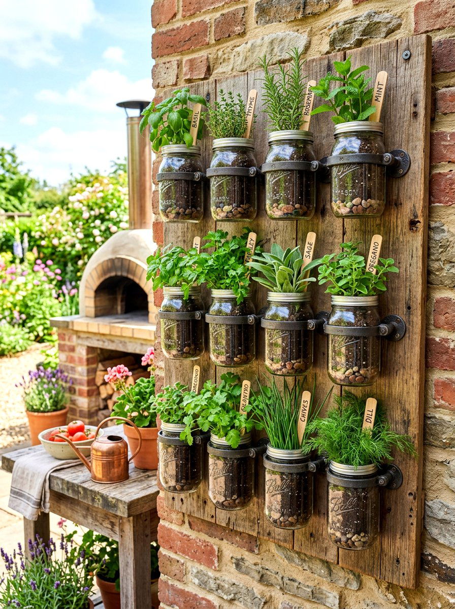 Mason Jar Garden Wall - 30 fence vertical garden ideas