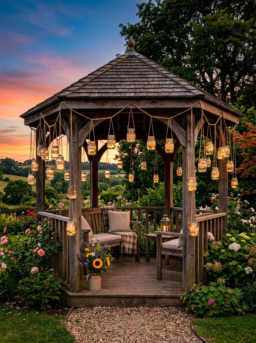 Mason Jar Gazebo Lights - 30 gazebo lighting ideas