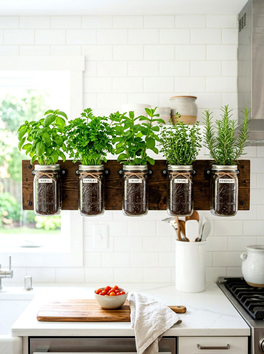 Mason Jar Herb Garden - 30 budget container garden ideas