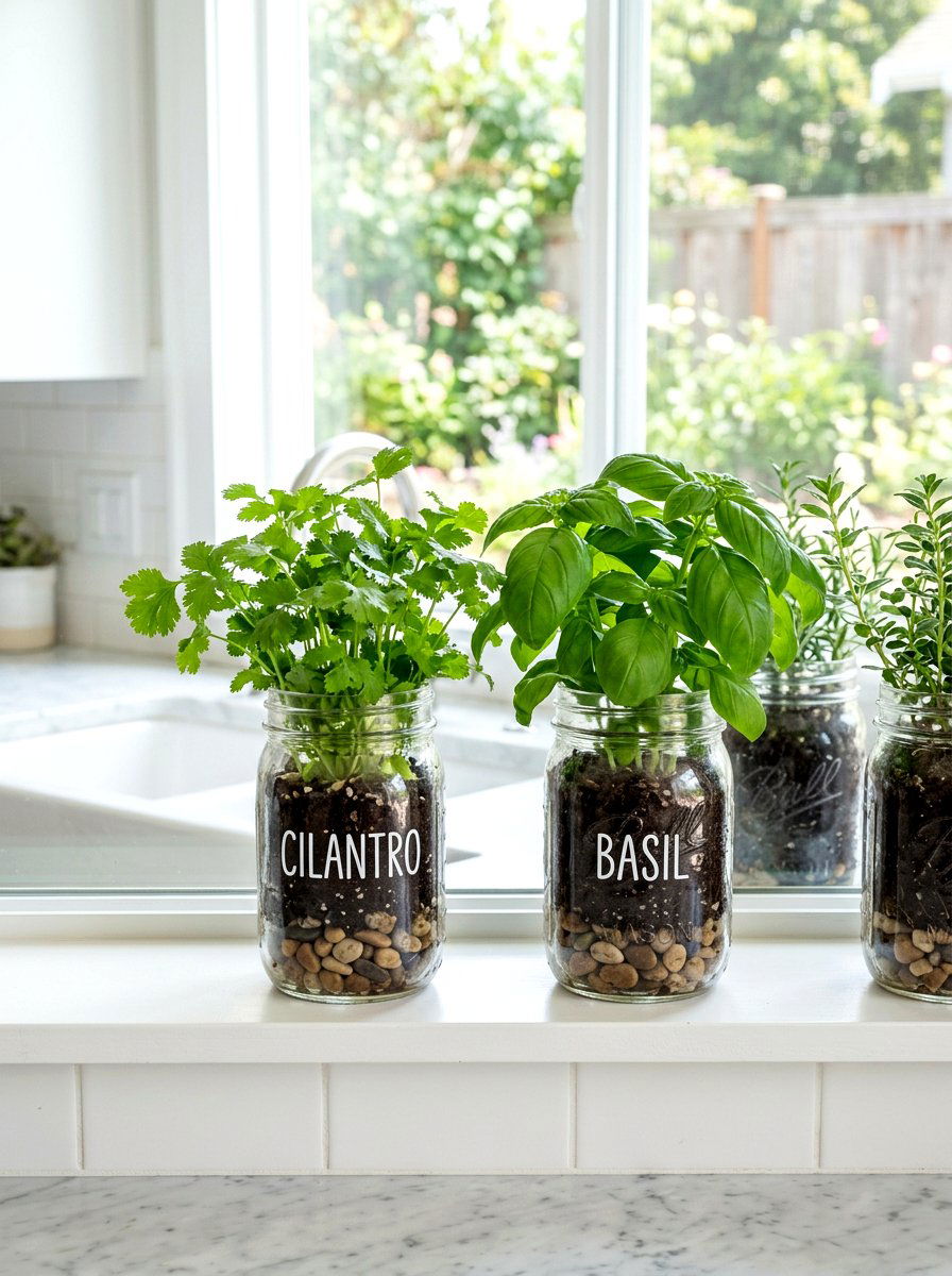 Mason Jar Herb Garden - 30 herb container garden ideas