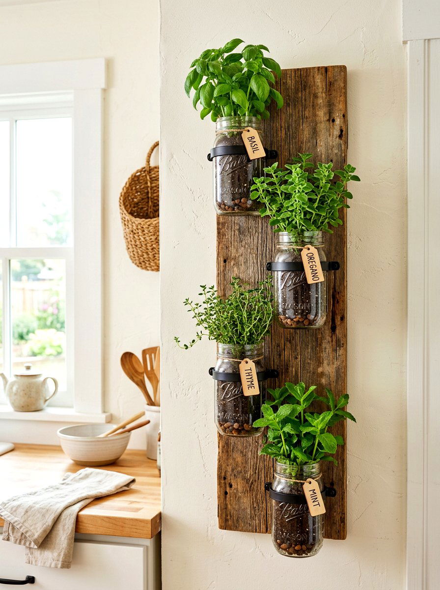 Mason Jar Herb Garden - 30 herb garden bed ideas