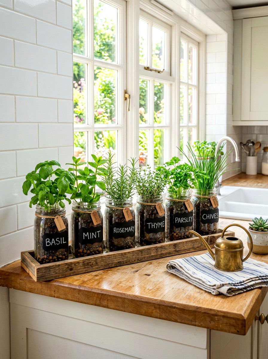Mason Jar Herb Kit - 30 windowsill planter ideas