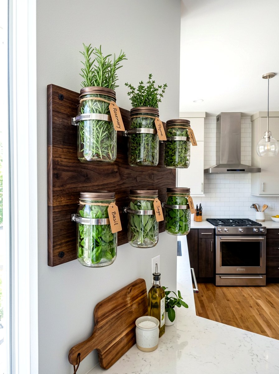 Mason Jar Herb Rack - 30 budget vertical garden ideas