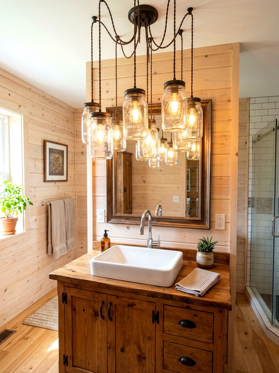 Mason Jar Lighting - 30 cabin bathroom ideas