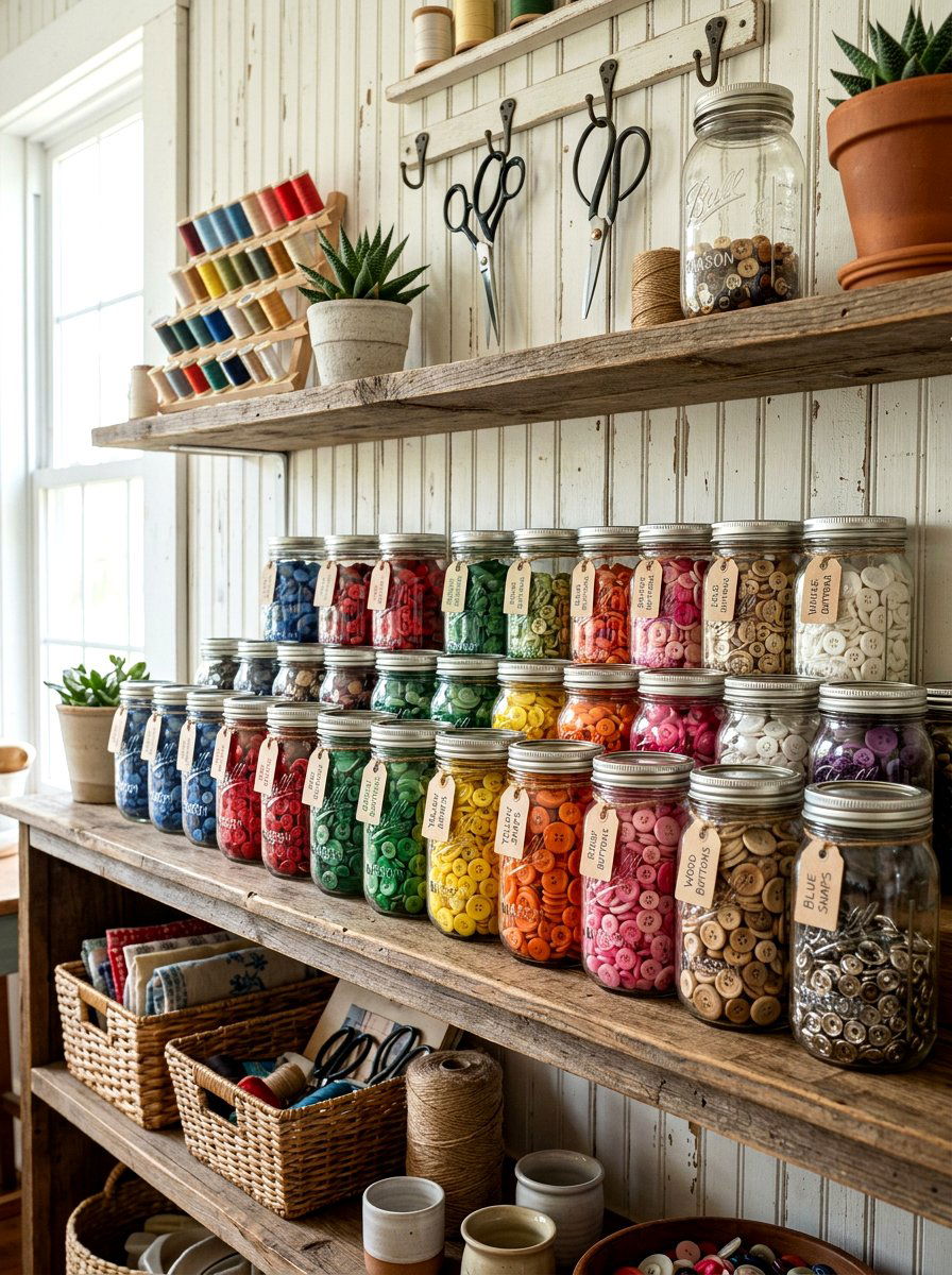 Mason Jar Organization - 30 sewing storage ideas