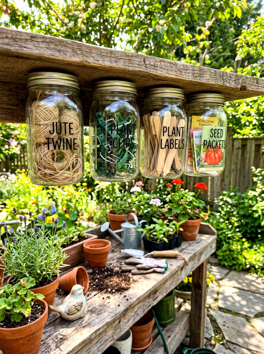 Mason Jar Organizer - 30 potting bench storage ideas