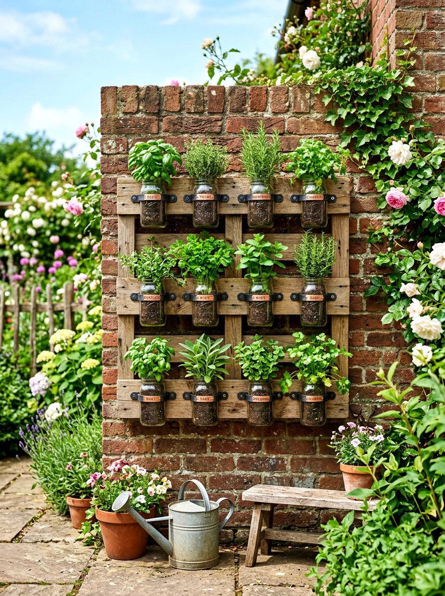 Mason Jar Pallet - 30 pallet garden wall ideas