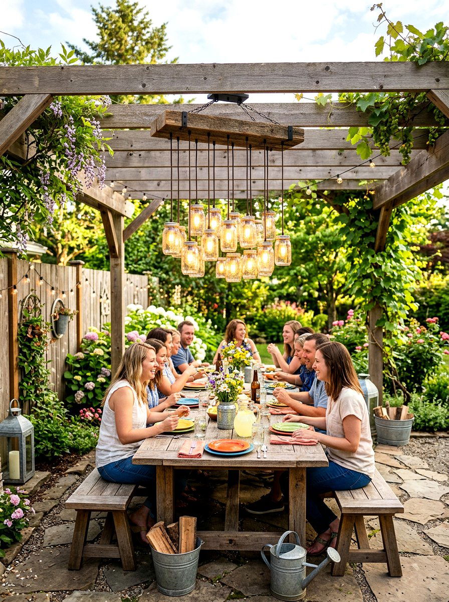 Mason Jar Rustic Chandelier - 30 outdoor chandelier ideas