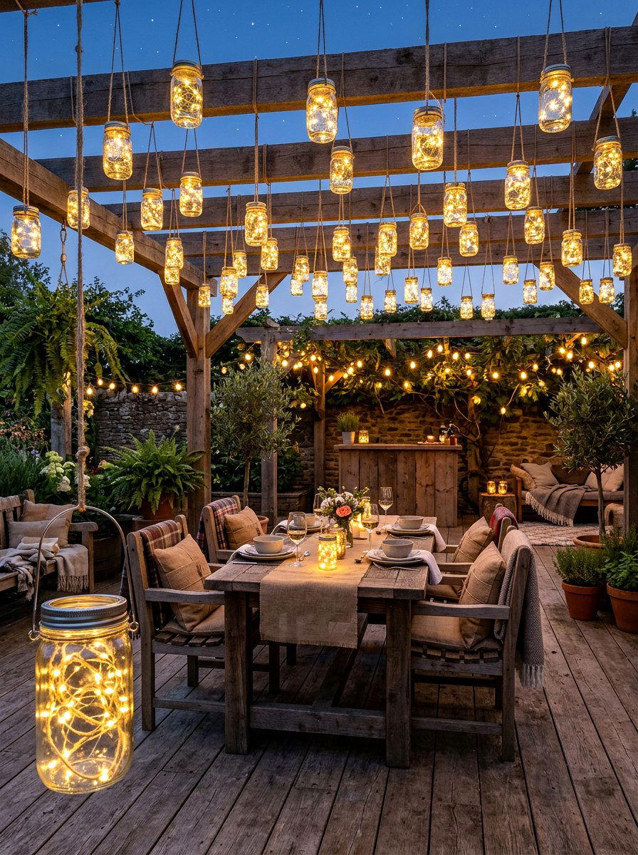 Mason Jar Starlit Patio - 30 starlit patio ideas