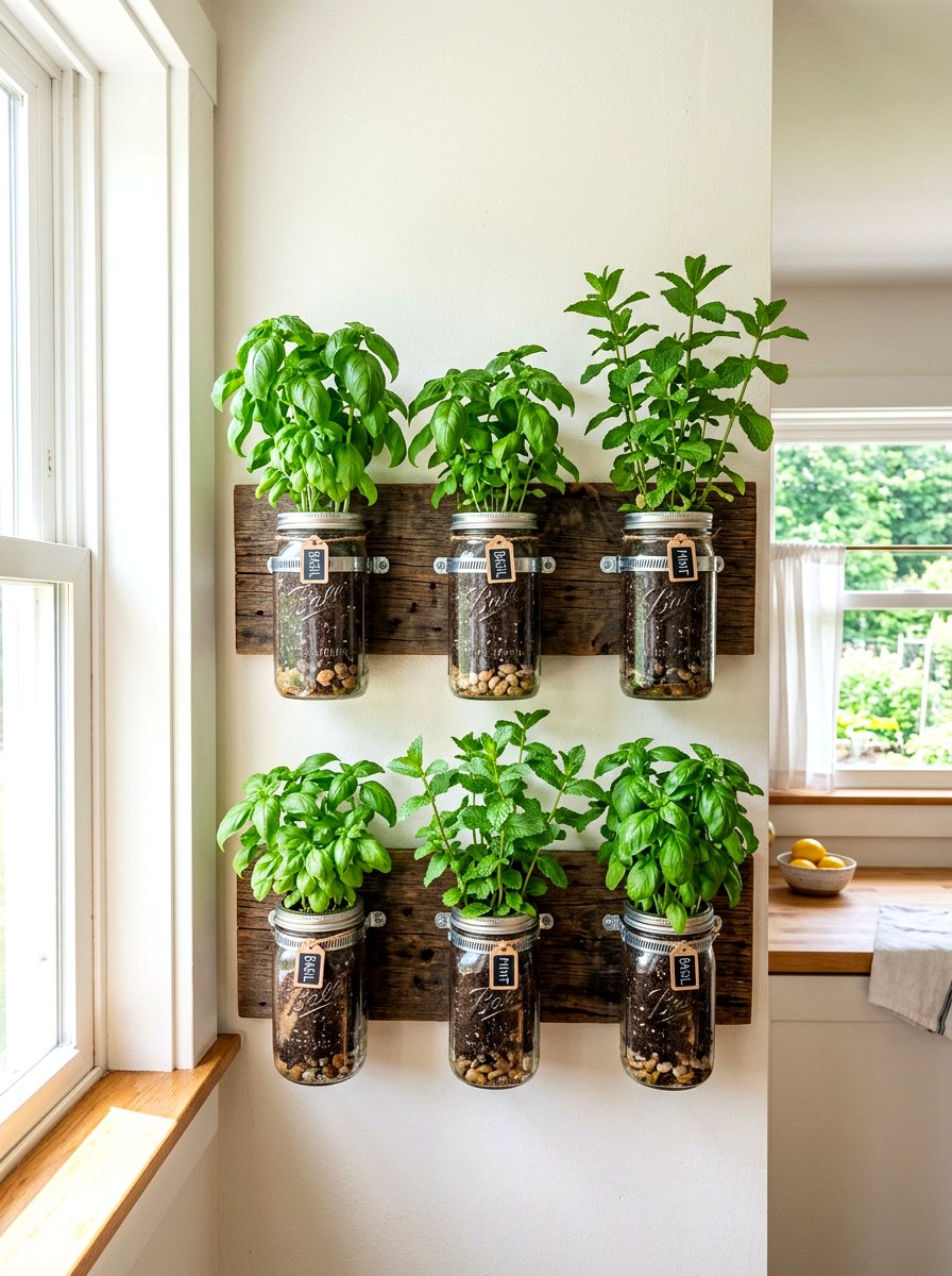 Mason Jar Wall Garden - 30 hanging wall garden ideas