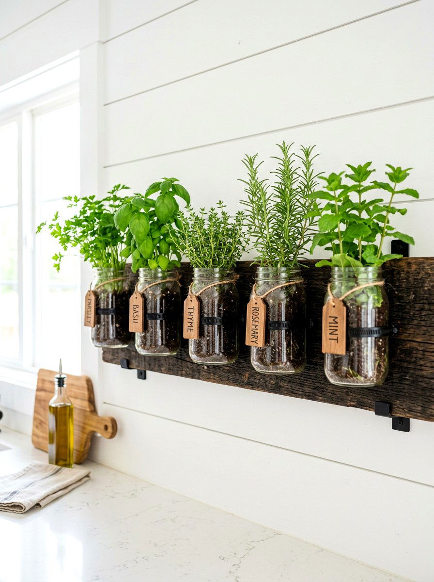 Mason Jar Wall Garden - 30 compact kitchen garden ideas