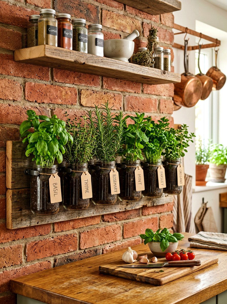 Mason Jar Wall Herb Garden - 30 container herb garden ideas