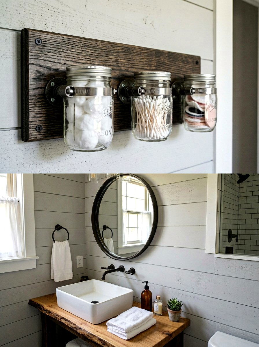 Mason Jar Wall Organizer - 30 tiny bathroom storage ideas