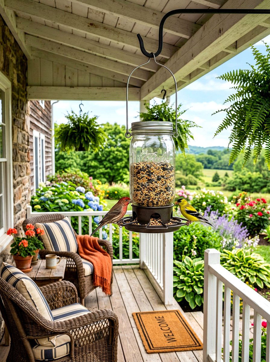 Mason jar bird feeder - 30 bird feeder garden ideas