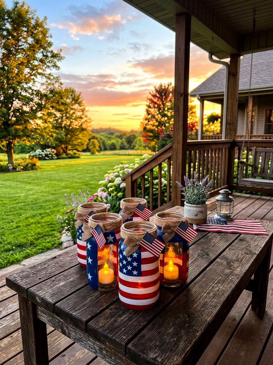 Mason jar flag decor - 30 patriotic table decor ideas