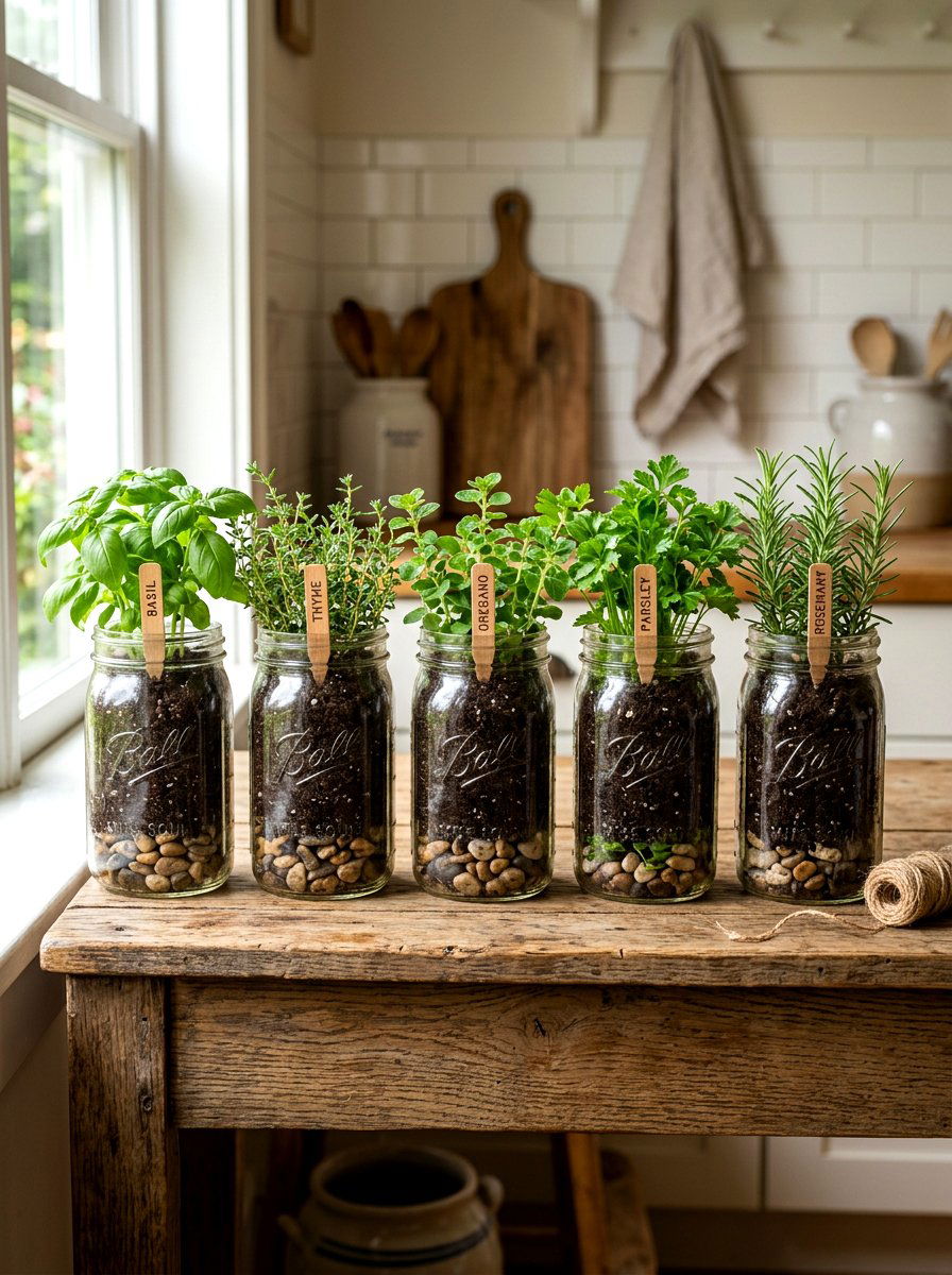 Mason jar herb garden kit - 30 apartment herb garden ideas