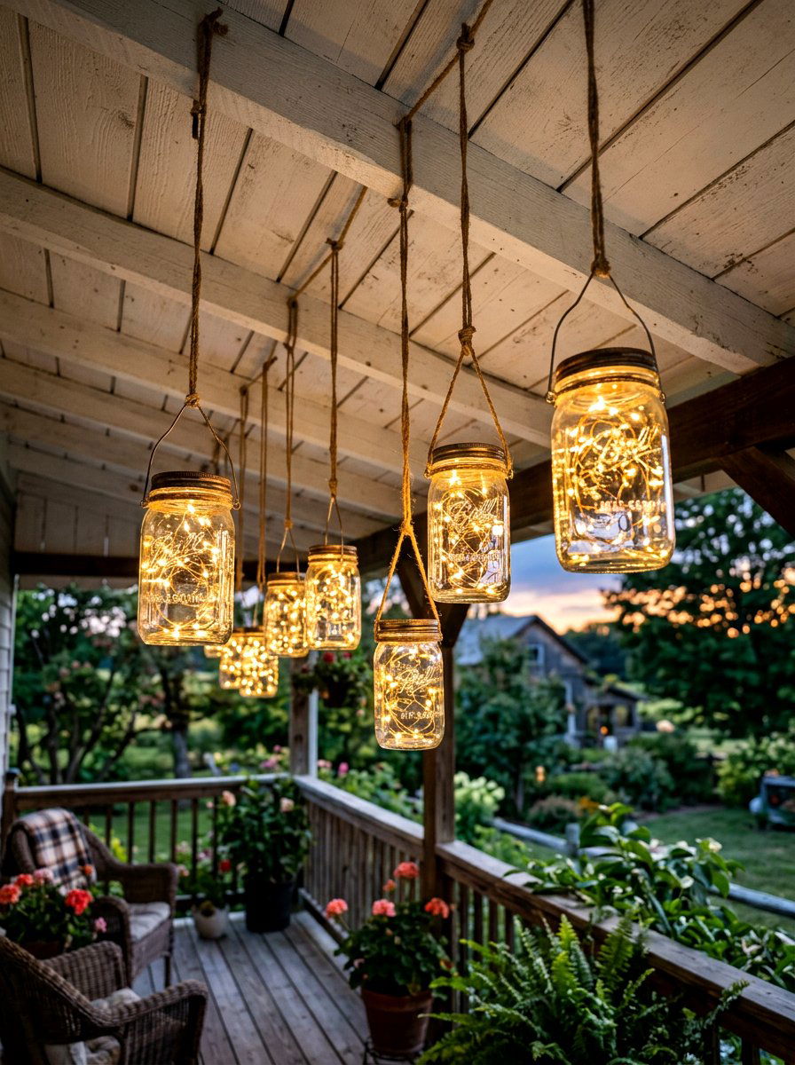 Mason jar lanterns - 30 country porch decor ideas