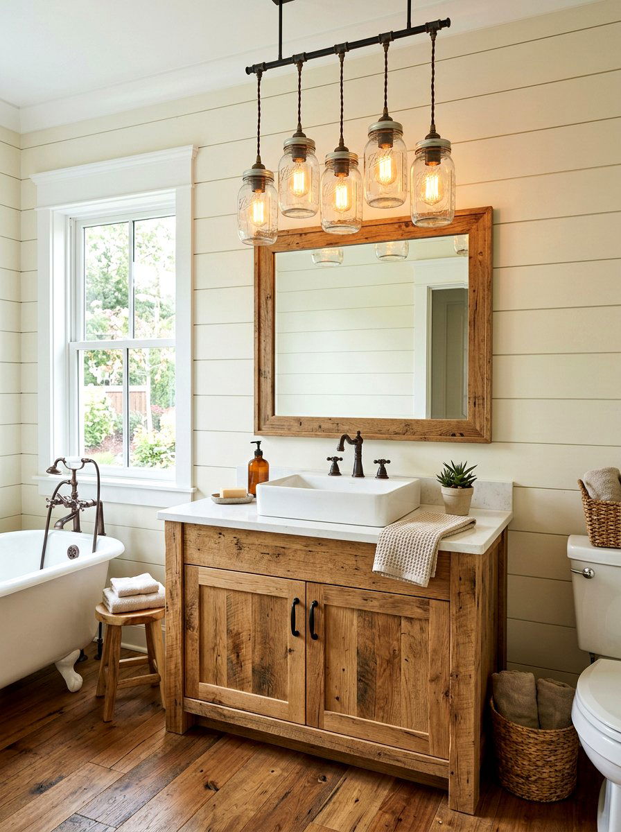 Mason jar lighting - 30 rustic bathroom ideas