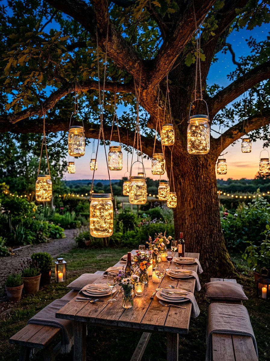 Mason jar lighting - 30 rustic garden ideas