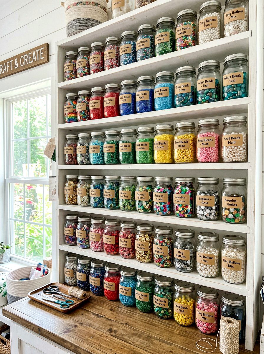 Mason jar supply organization - 30 craft corner ideas