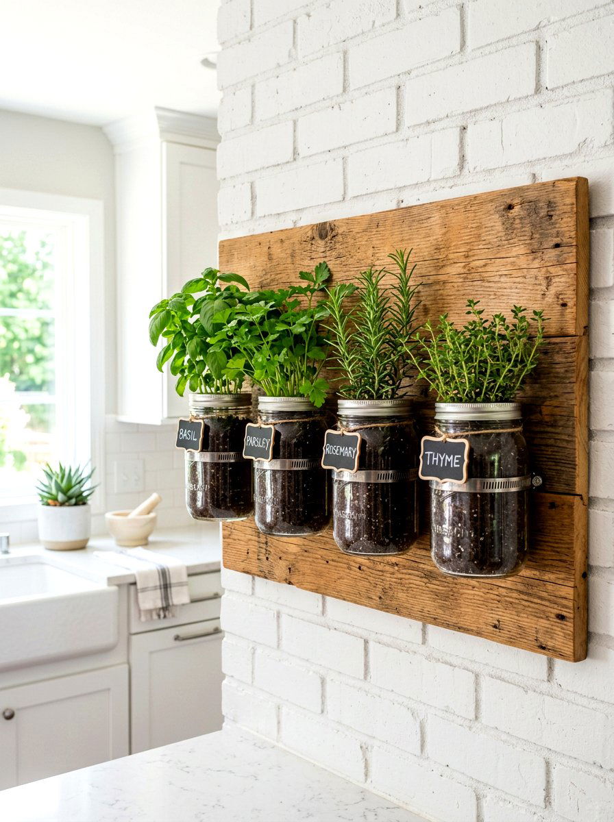 Mason jar wall - 30 hanging container garden ideas