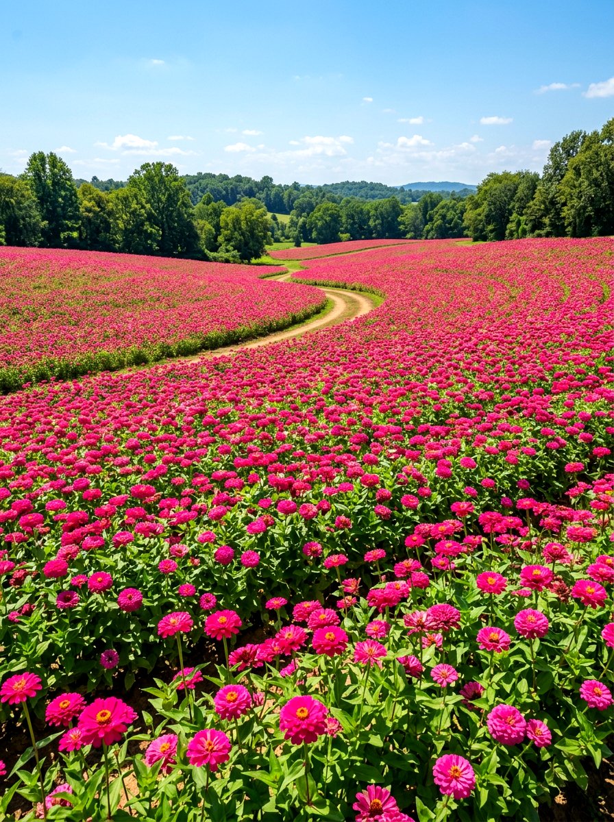 Mass Planted Zinnia Garden Field - 30 zinnia border ideas
