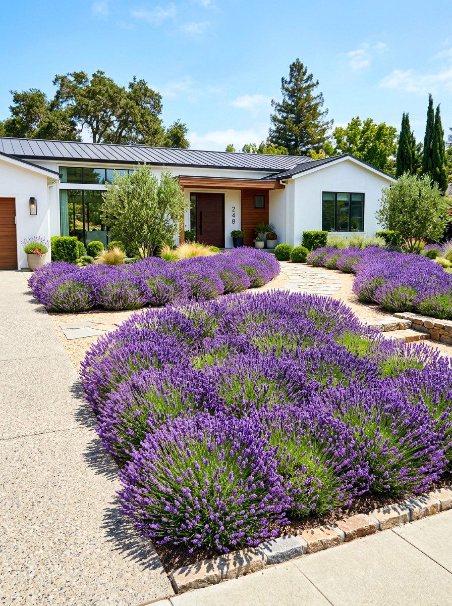Mass planting lavender for curb appeal - 30 lavender garden ideas