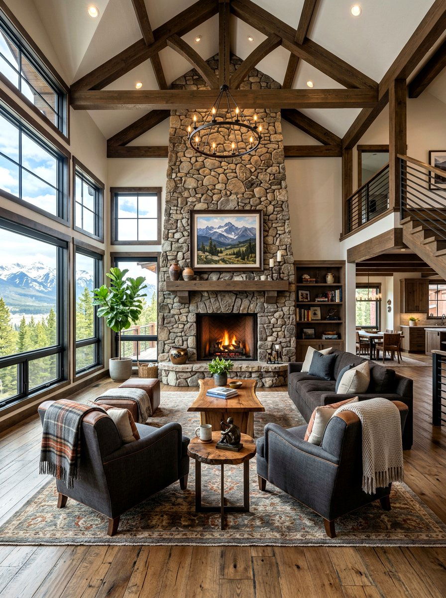 Massive Stone Fireplace - 30 high ceiling decorating ideas