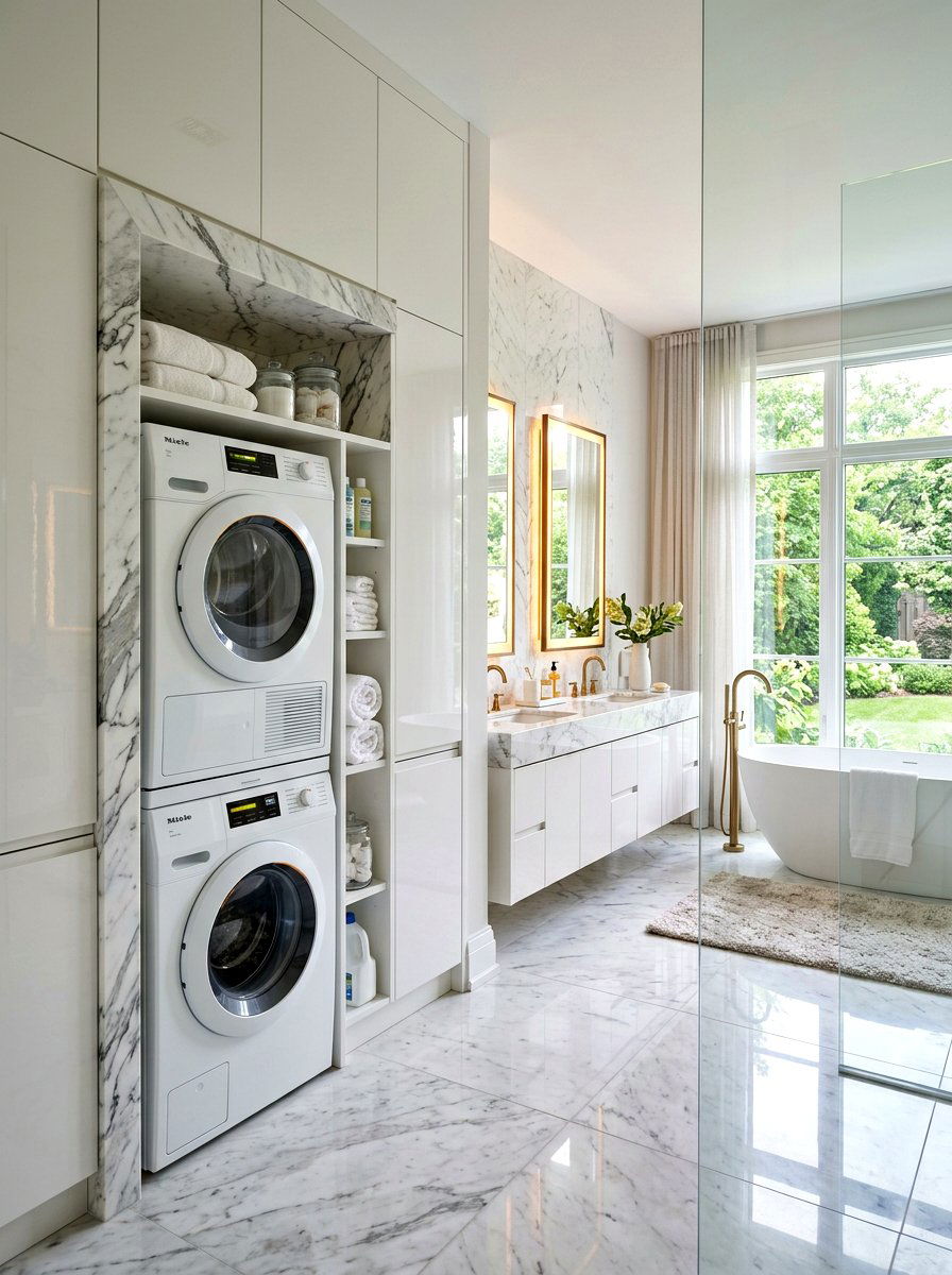 Master Bathroom Laundry Nook - 30 stacked laundry closet ideas