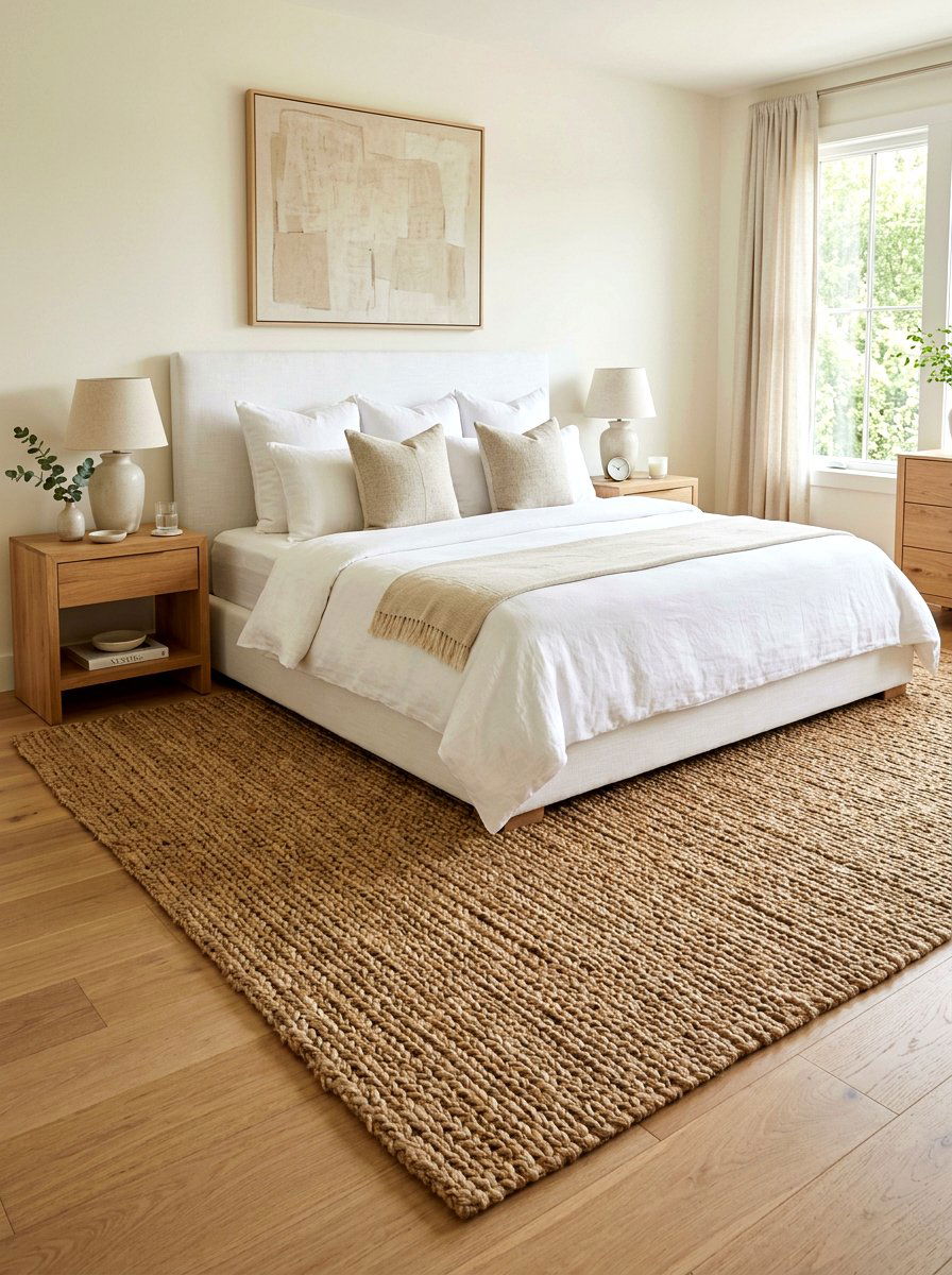 Master Bedroom Textured Rug - 30 jute rug styling ideas