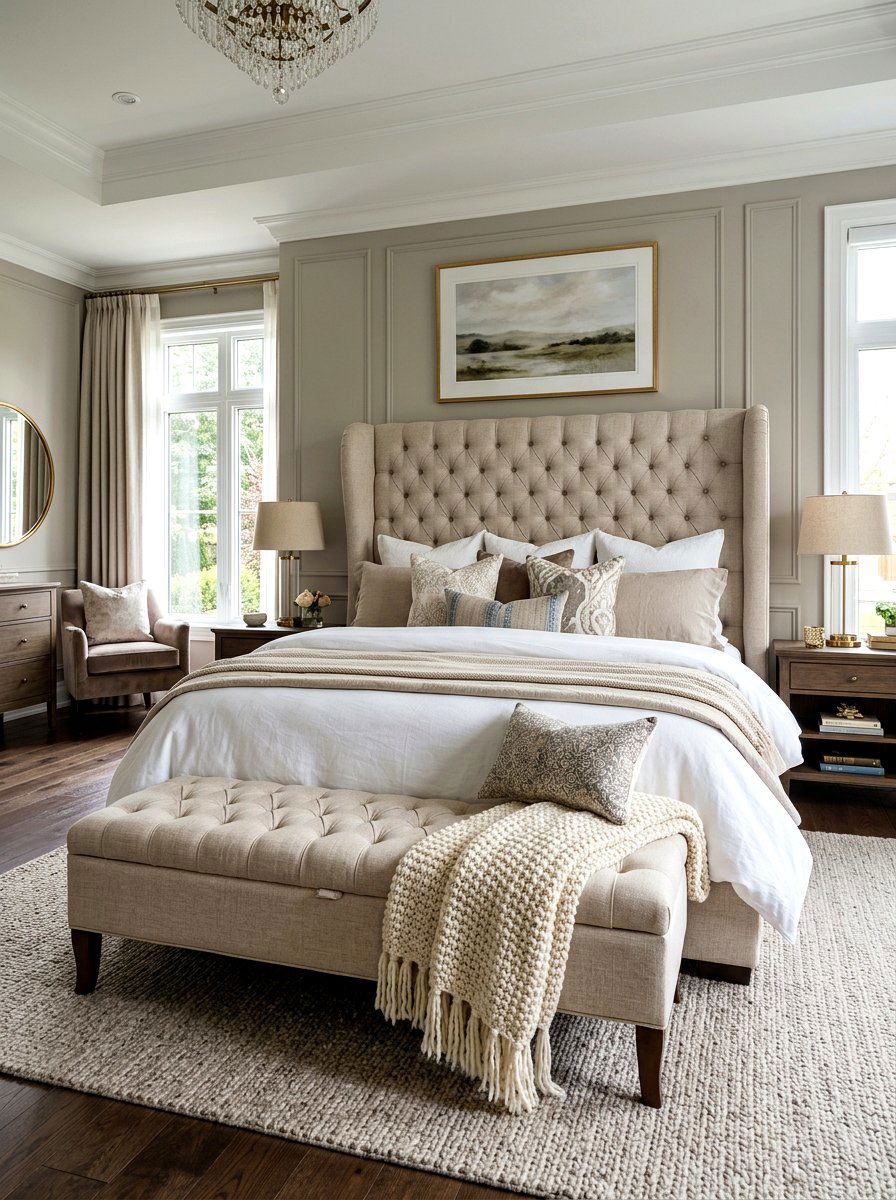 Master Bedroom With Upholstered Bench - 30 bedroom bench ideas