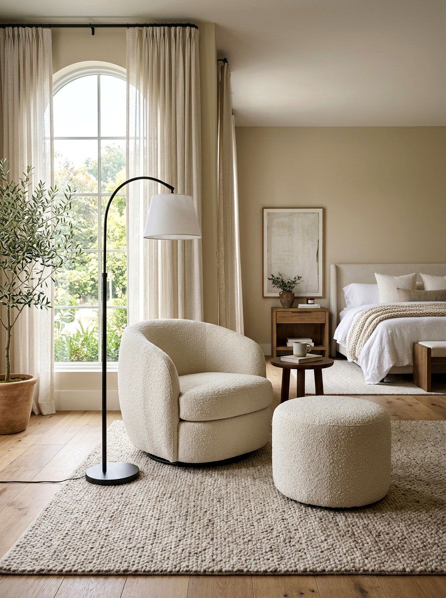 Master bedroom boucle swivel chair - 30 boucle chair corner ideas