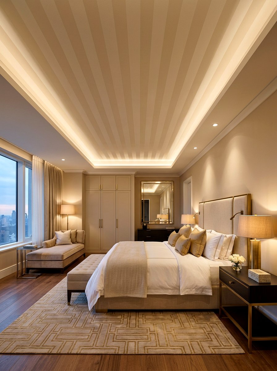 Master bedroom striped ceiling - 30 striped ceiling ideas