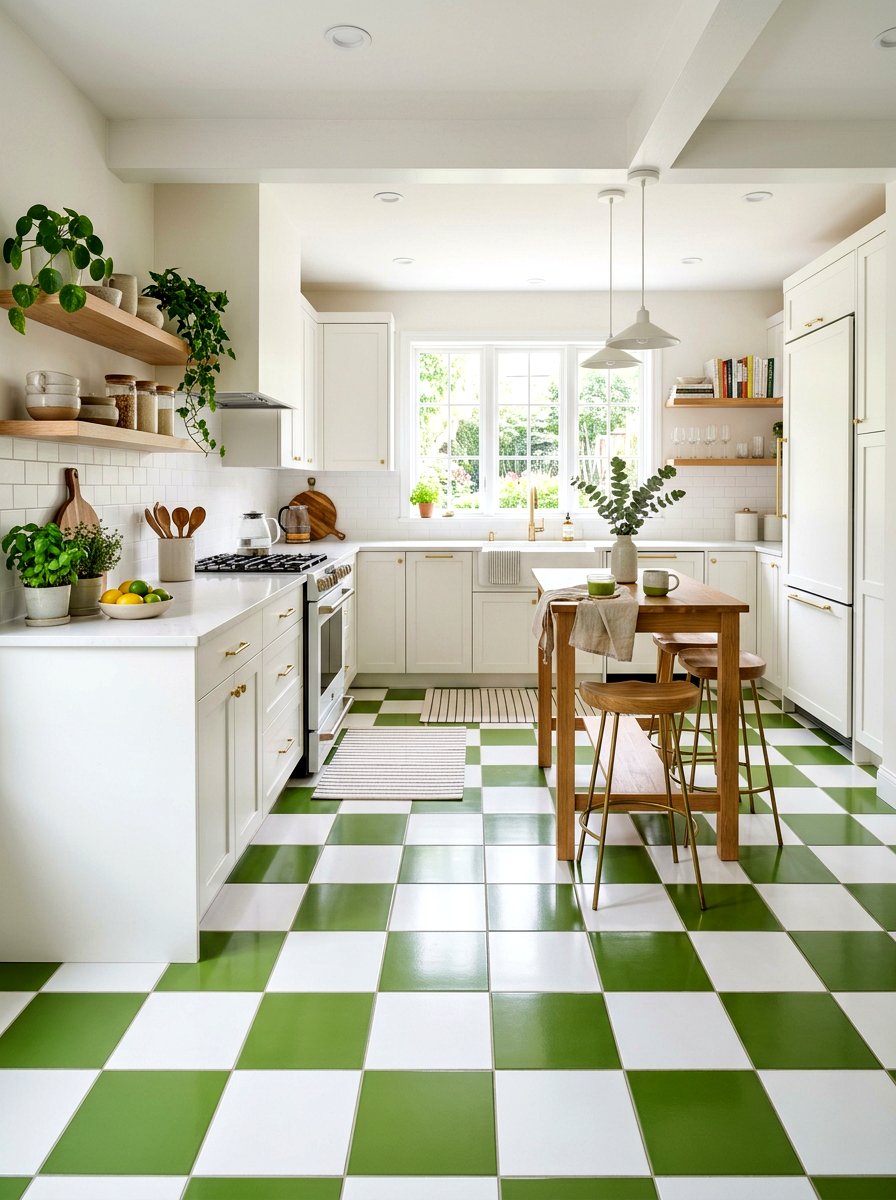 Matcha Green Floor Tiles - 30 matcha kitchen ideas
